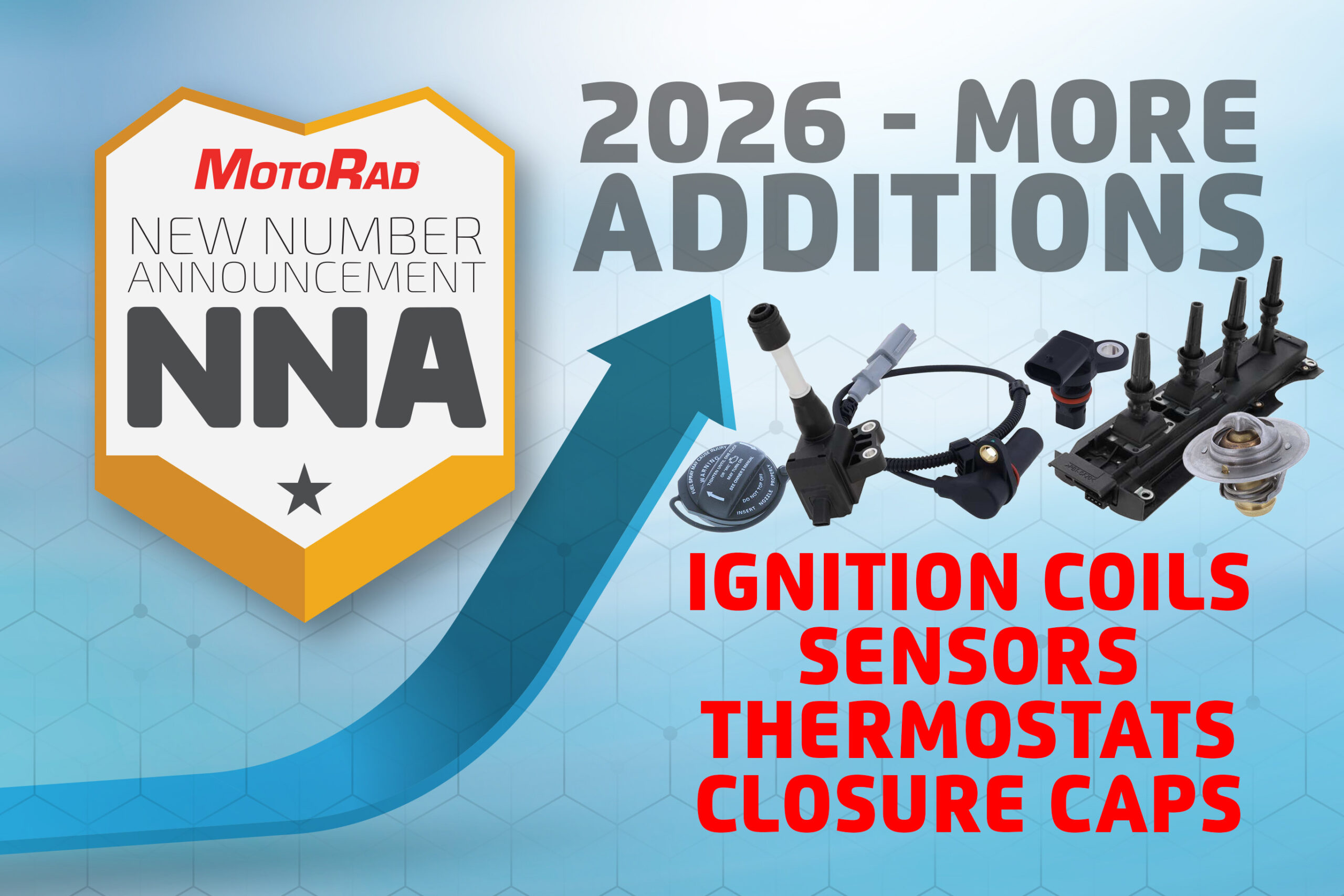 New Number Announcement: MotoRad broadens EMEA coverage with new ignition coils, position sensors, thermostats, and engine closure caps.